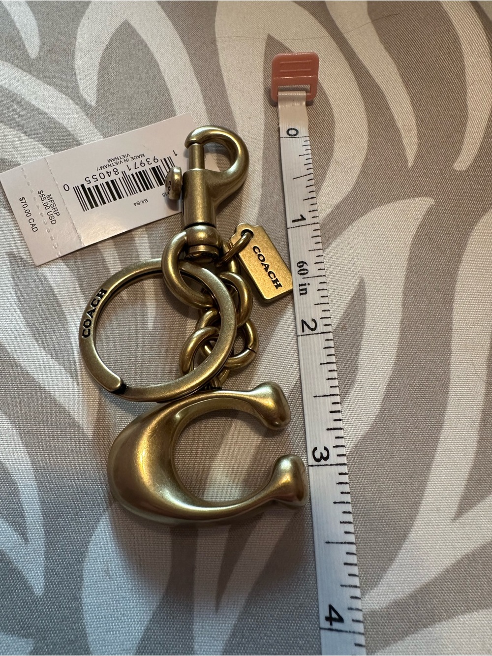 Coach Brass-Tone C Keychain Charm - Picture 2 of 5